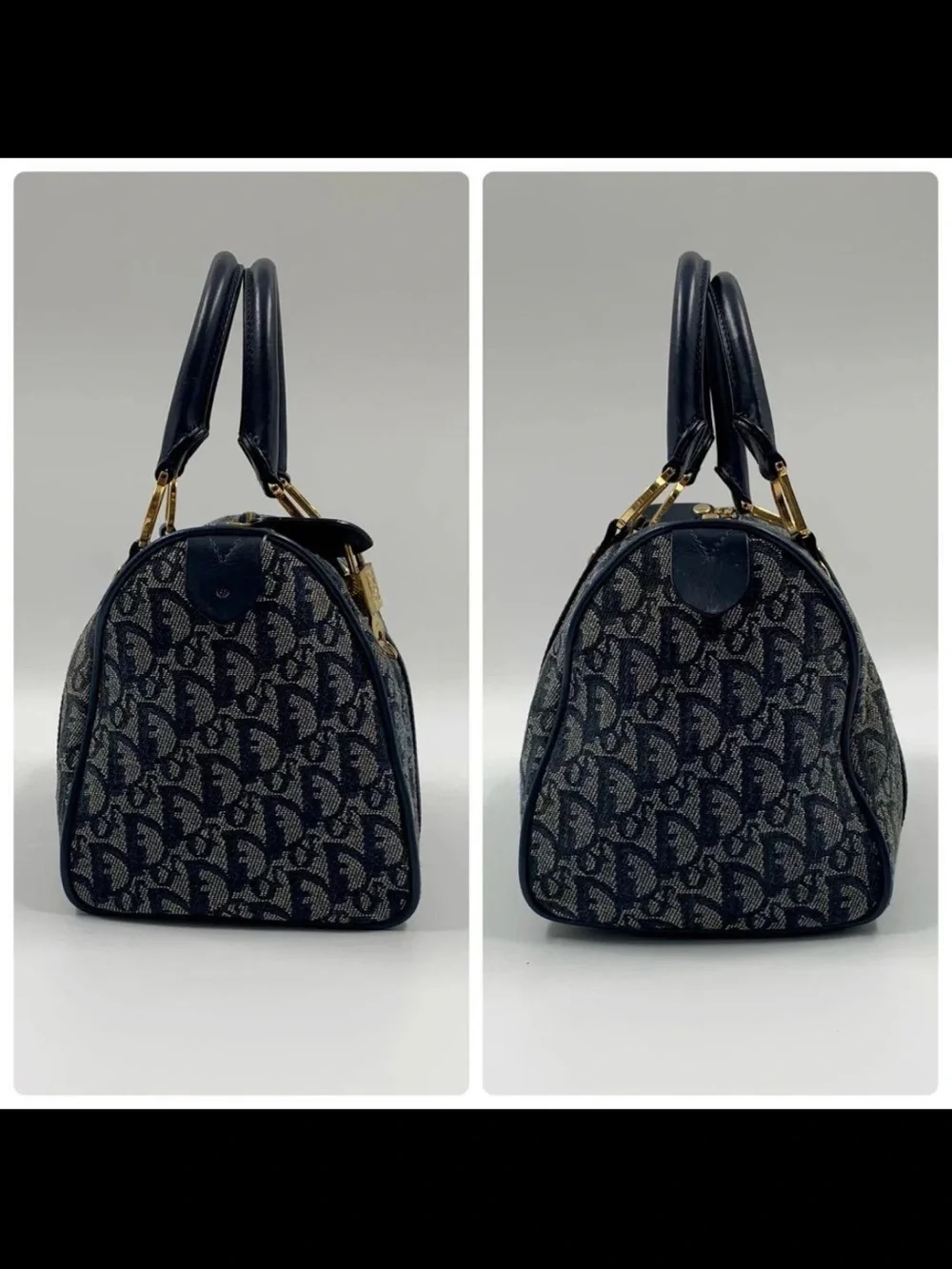 Dior Blue Monogram Canvas Satchel with Gold Hardware